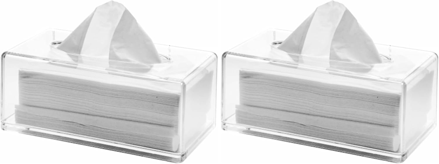 Cq acrylic Tissue Box Holder,Clear Tissue Box Cover Rectangle for Kleenex Tissue Cube Box,Napkin,Facial Tissue Dispenser Box Case for Countertop,Bathroom,Kitchen,Home,Office,10.2x5.5 Inch (Pack of 2)