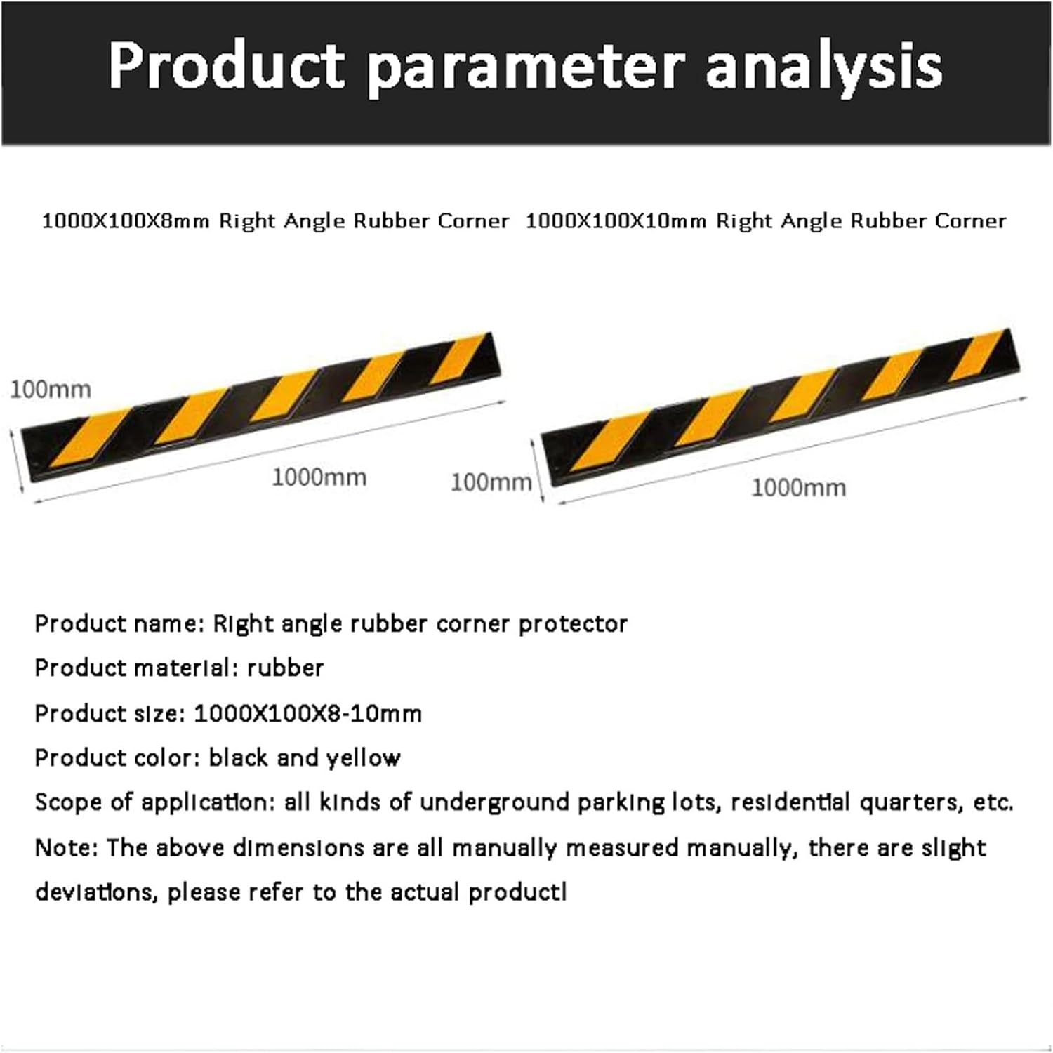 Parking Garage Corner Guard, Foam Bumper Protector with Reflective Strip, Rubber Corner Protector for Parking Lots, 1000x100x10mm Safety Barrier