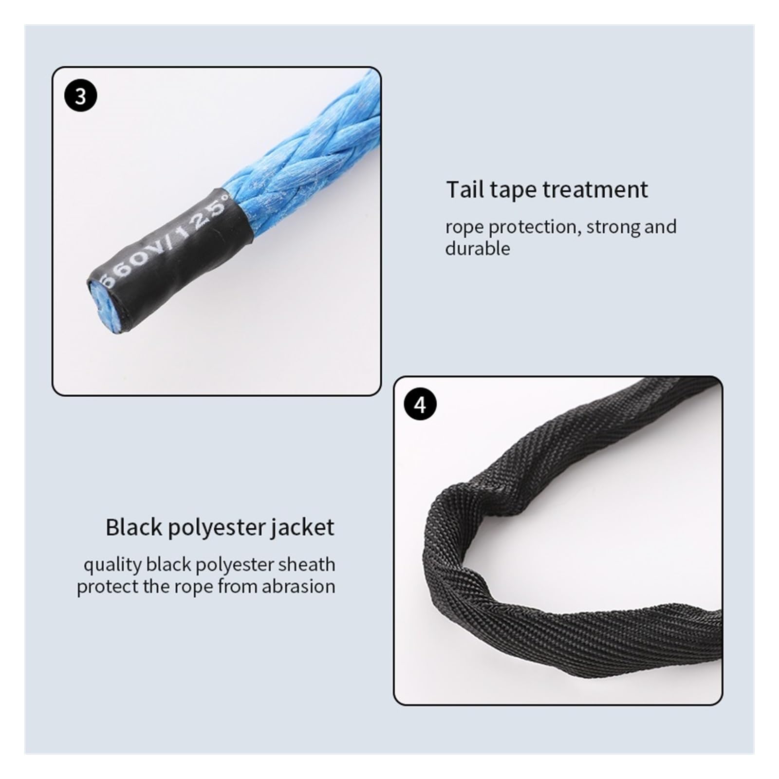 Cable pour Treuil, Ligne de corde de câble de treuil de remorquage de 15m fibre synthétique 7000LBS for hors route 4WD camion bateau SUV corde de remorquage de treuil synthétique(Grijs)