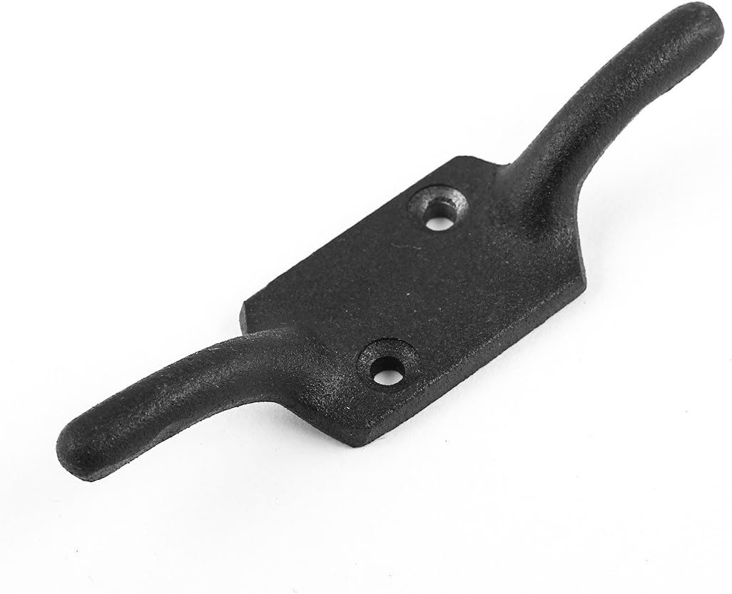 Renovators Supply Manufacturing Cleat Hooks 4 in. Black Wrought Iron Cord Rope Holder for Window Blinds Or Flagpoles with Screws Pack of 2