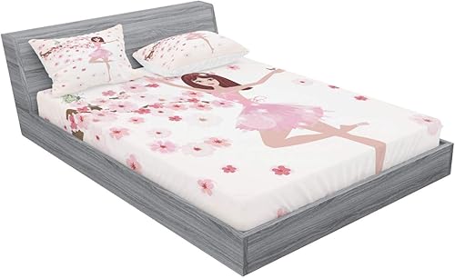 Miniatura 2 de Ambesonne Juego de sábanas bajeras de ballet y fundas de almohada bailarina con flores inspiradoras de primavera árbol de Sakura diseño decorativo