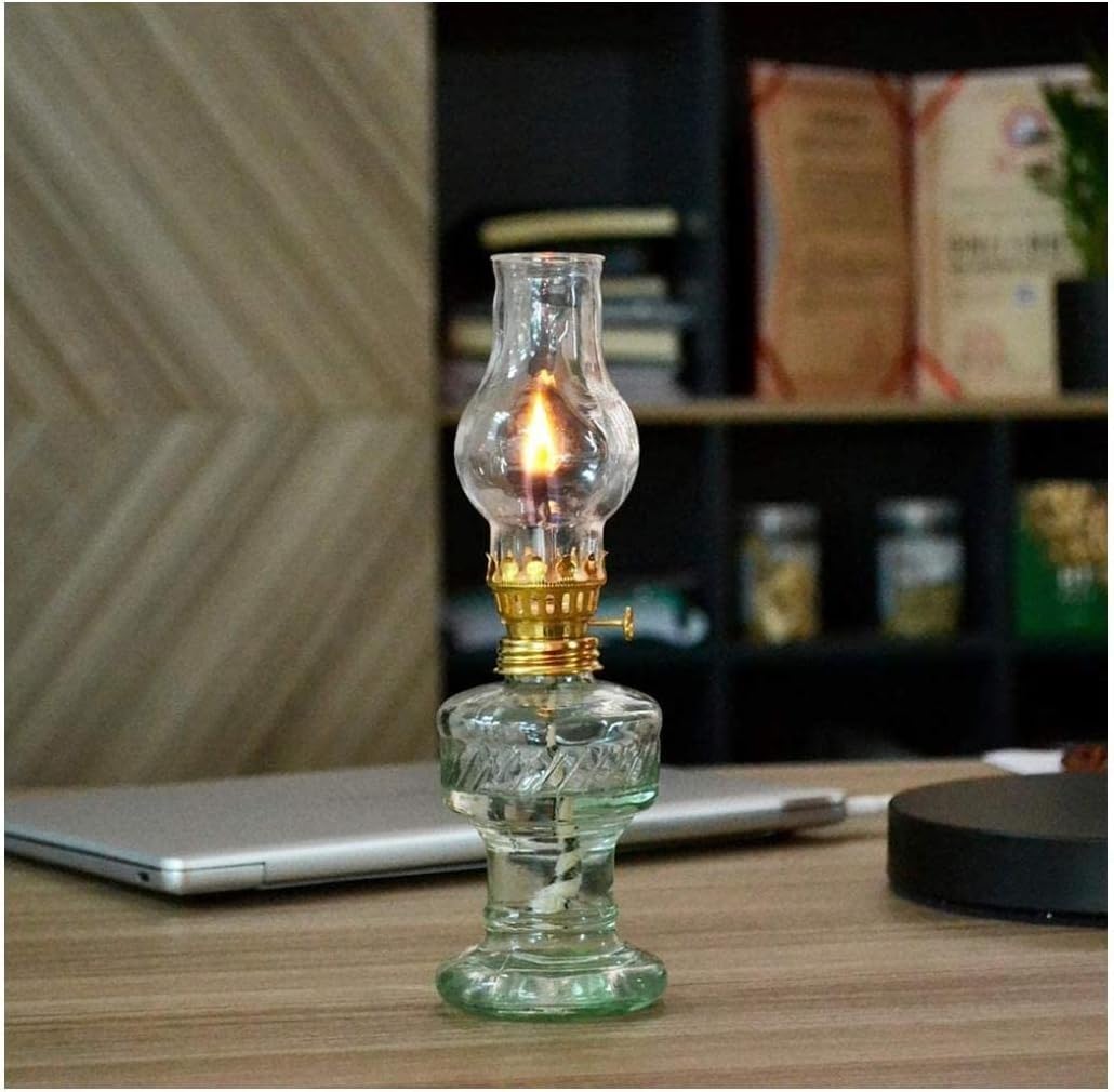 Transparente Glas-Öllampe, Vintage-Kerosinlampe mit 2 Dochten, Hurrikan-Lampe, Camping-Zeltlampe, Notbeleuchtung, Laterne