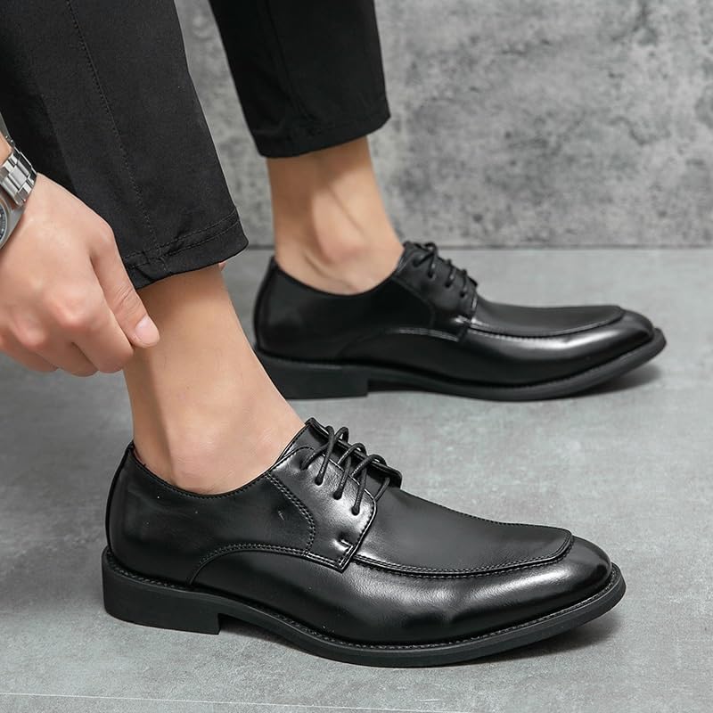 Leather Men's Dress Shoes Classic Lace-up Low Derby Oxfords Shoes for Men Pointed Toe Business Wedding Derby Shoes2