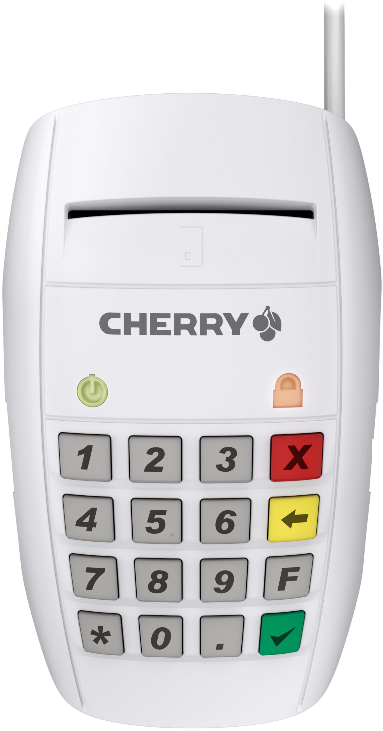 CHERRY Smart Terminal ST-2100, USB-Chipkartenleser mit 16 Tasten, Weiß | Smartcard Leser für Krankenversicherungskarte (KVK), elektronische Gesundheitskarte (eGK), Homebanking, Einhändig Bedienbar