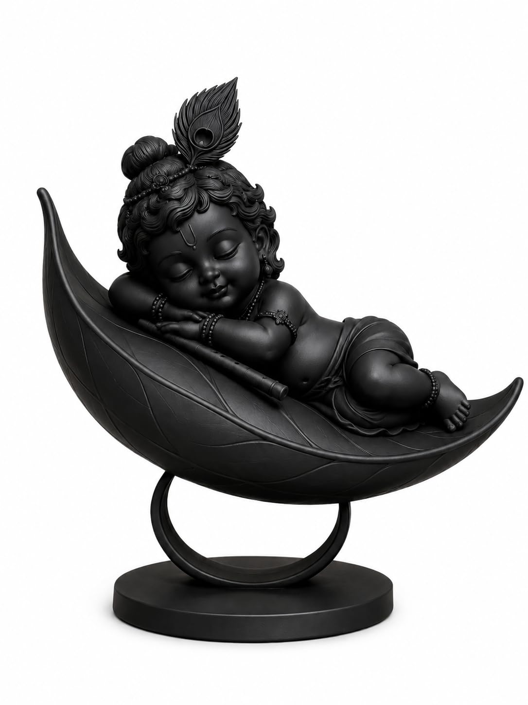 Eva Krishna Sleeping Baby Krishna Idol on Leaf | Decorative Krishna Showpiece for Home Decor, Mandir, Living Room & Office | Spiritual Gift Item | Black-image-47