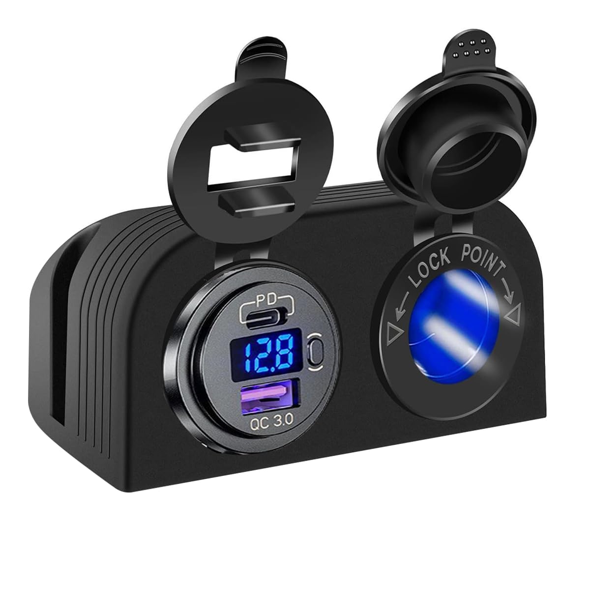 Alide Pannello tipo tenda 3 in 1, presa di ricarica PD+QC3.0+presa accendisigari 12V/24V, pannello presa USB per auto, barca, moto, camion, roulotte