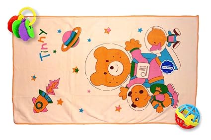 Kidzomazic 100% Attractive Design Teddy Bear Catoon Cotton Bath Towel Premium Print, 400 GSM, 50 x 100 cm, Multicolour, Ages 2 to 5, Pack of 1 Orange