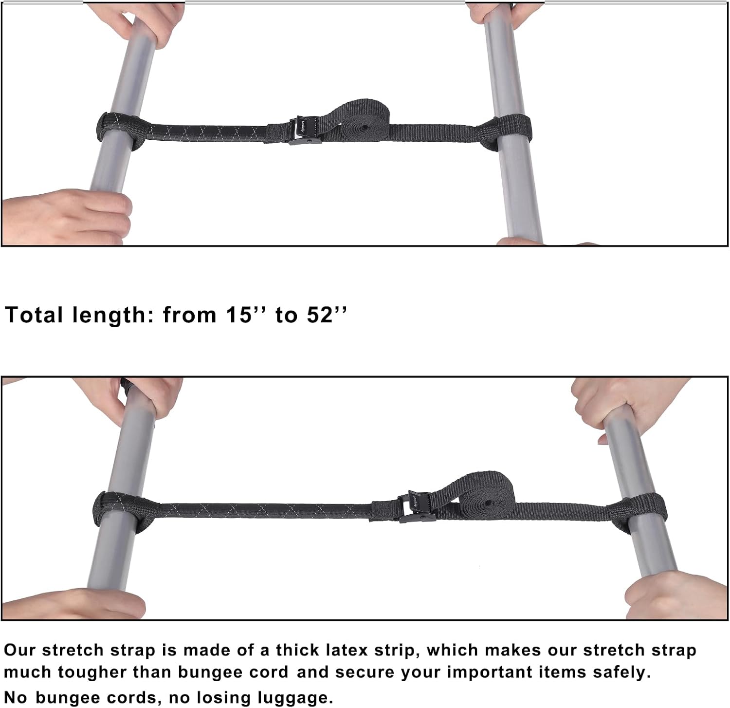 Ayaport Motorcycle Luggage Straps 15’’-52’’ Adjustable Stretch Strap with Clips Securing Cargo for Dirt Bike, Travel, Transport