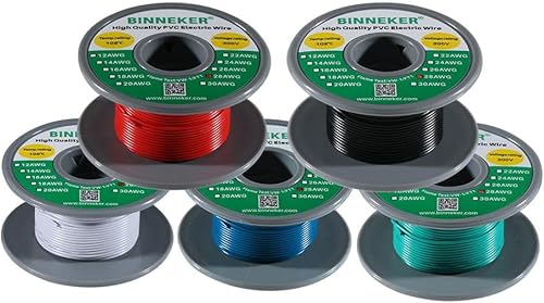 Kit de cable eléctrico sólido de PVC 1007 de calibre 28, 5 colores (rojo, negro, blanco, azul y verde) cada 50 pies 28 AWG 1007 Engánchate Alambre