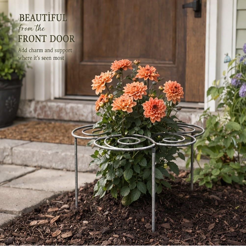 Metal Plant Support Ring, Garden Plant Support Stakes for Flowers Vegetables, Iron Plant Cage, Outdoor Plant Holder for Upright Growth Lawn Patio Garden Support Frame(L)