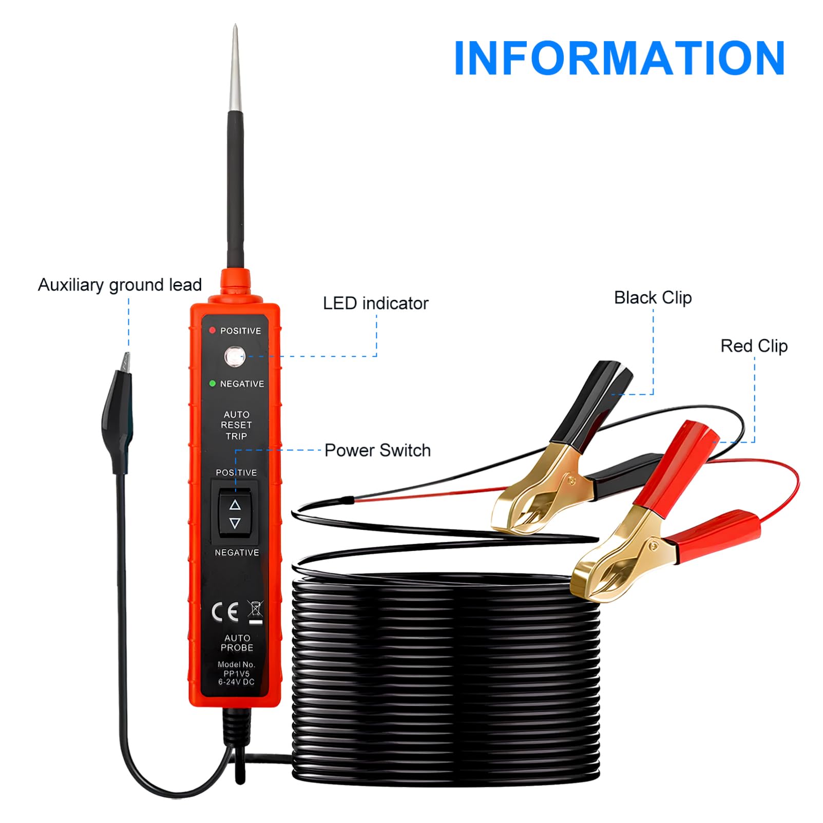 Tester Circuito Auto Em285 Zk-103 in Plastico e Metallo | Dc 6-24v, per Car e Trailer, Misurazione Tensione, Rileva Massa e Circuiti Aperti o Corto