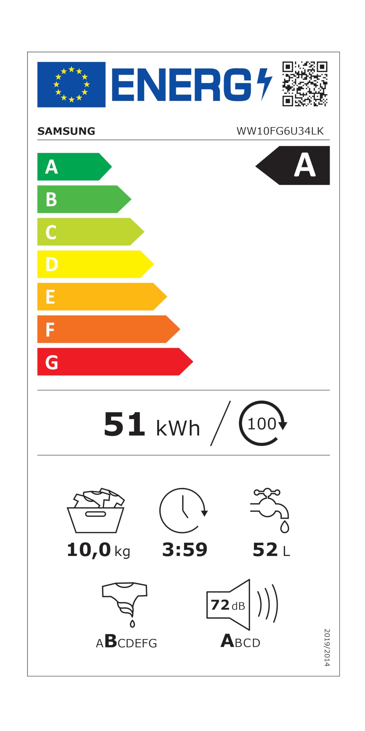 Samsung Lavatrice AI Control WW10FG6U34LK/U3, 10 Kg, AI Energy Mode, AI Ecobubble, Carica Frontale, Corpo: Bianco, Oblò e Display: Nero, 60l x 85h x 55p cm
