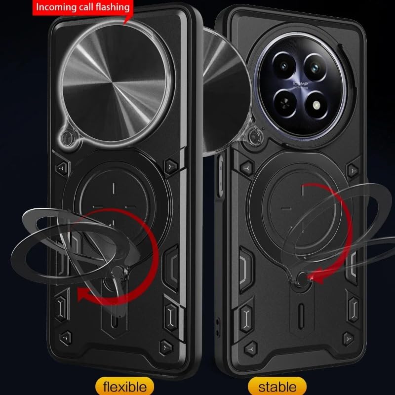 Image of Designerz hub Oppo F29 5G Back Case | Hybrid Case with 360 Degree Rotating Finger Ring Holder + Slider Shutter Camera Protection Case for Oppo F29 5G- Blue