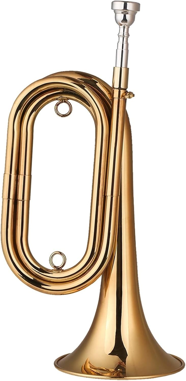 Brass Bugle Call Gold-Plated Trumpet Cavalry Mouthpiece Bag Musical Instrument for School Band Military Orchestra Student Trumpet