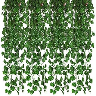 Kalolary 84 Ft 12 Strands Artificial Ivy Garland Leaf Vines Plants Greenery, Hanging Fake Plants, for Wedding Backdrop Arch Wall Jungle Party Table Office Decor (Watermelon Leaf Garlands)