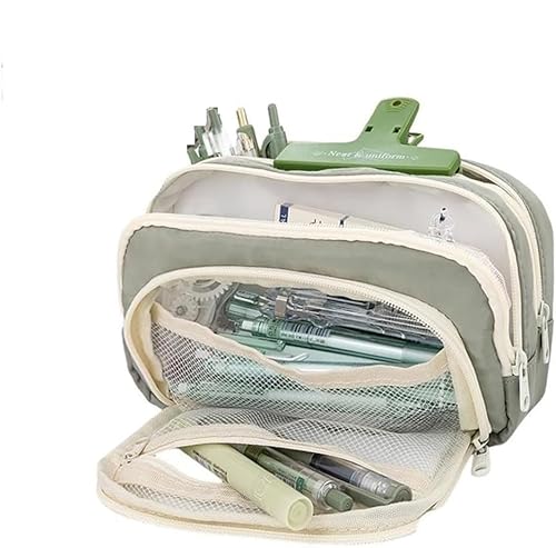 FunBlast Large Capacity Pencil Case, Multiple Compartment Double Zipper Portable Pencil Pouch, Aesthetic Pouch, Kawaii Pencil Case, Cute Pouches for Girls, Stationary Organizer Bag (Sea Green)