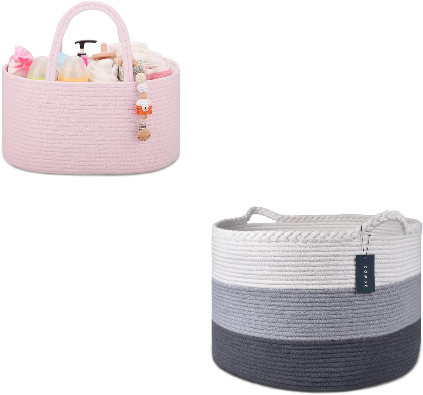 COMSE Baby Diaper Caddy and Large Laundry Basket, Large Blanket Baskets, Laundry Hampers, Cotton Rope Baskets, Toy Baskets, Clothes Baskets