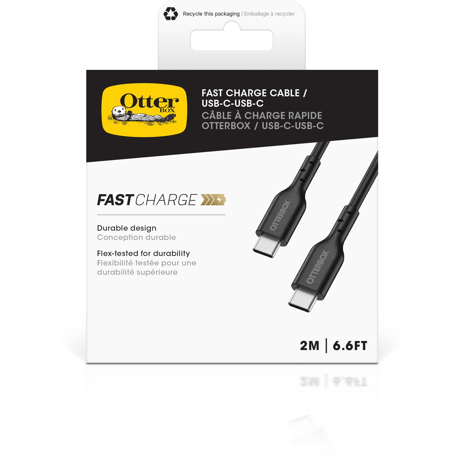 OtterBox Standard USB-C a USB-C Cavo Carica rapida, Testato per flessibilità, Carica rapida per Smartphone e Tablet, 2M, Nero