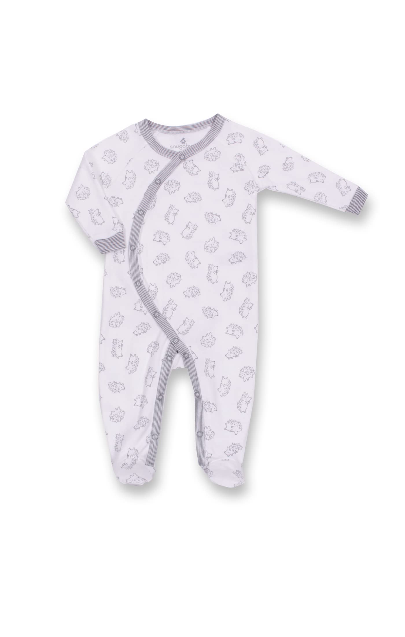 Snugabye Dream Kimono Sleeper Onesie With Snap Closure | Assorted Animal Prints (Hedgehogs, 6-9 Months)