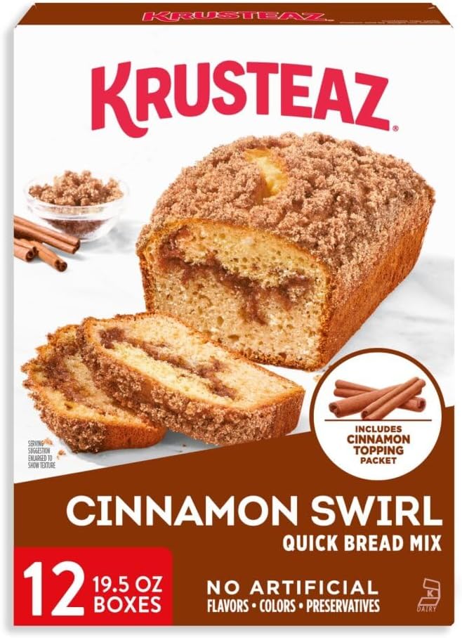 Cinnamon Swirl Quick Bread Mix, Includes Cinnamon Topping, 19.5 oz Boxes (Pack of 12)