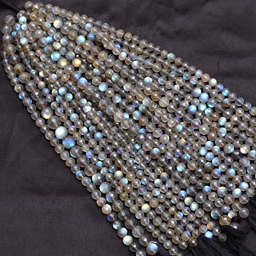 Perles rondes de labradorite de feu naturelle à facettes de 5mm 6mm pour fil de 8 pouces