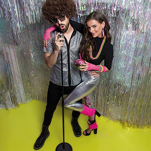 Chemisette disco facettes argent brillant à manches courtes