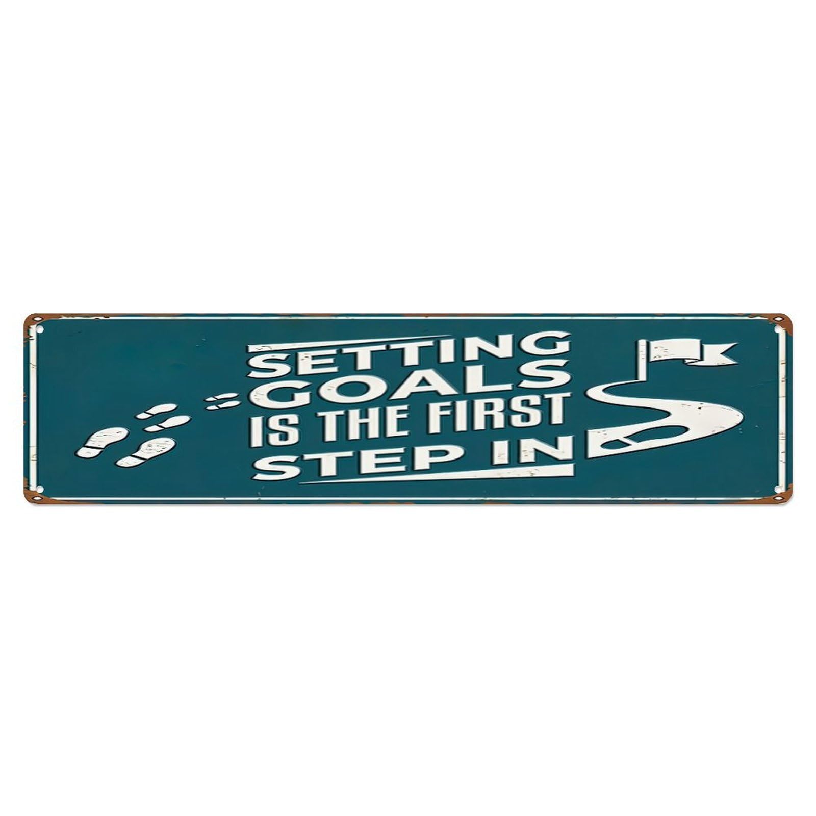 First Step Matters Mindset Retro Motivational Slogans Metal Tin Skinny Sign Plaque Wall Decor for Cafe, Club Bar, Office, Home Garden Metal Poster 4x16Inch