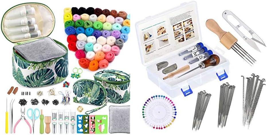 304PCS Needle Felting Kit with 2 Exquisite Storage Bags, Wool Roving 50 Colors Set, Needle Felting Starter Kit, Needle Wool Felting Tools Kit, Wool Felt Tools for Felted Animal Needle Felting Supplies