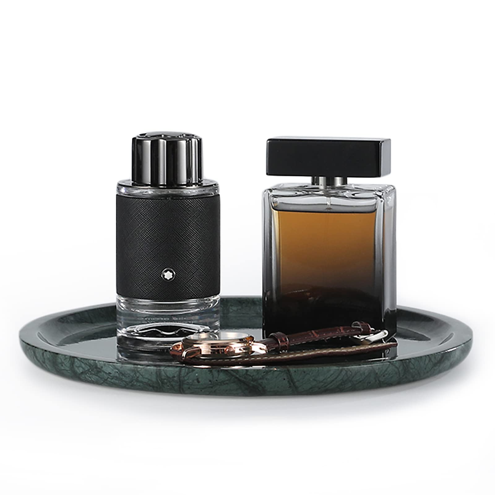 Bandeja de almacenamiento de mármol natural de lujo, mármol genuino para decoración del hogar, bandeja de piedra para baño/cocina/tocador, sin resina (10 pulgadas, verde)