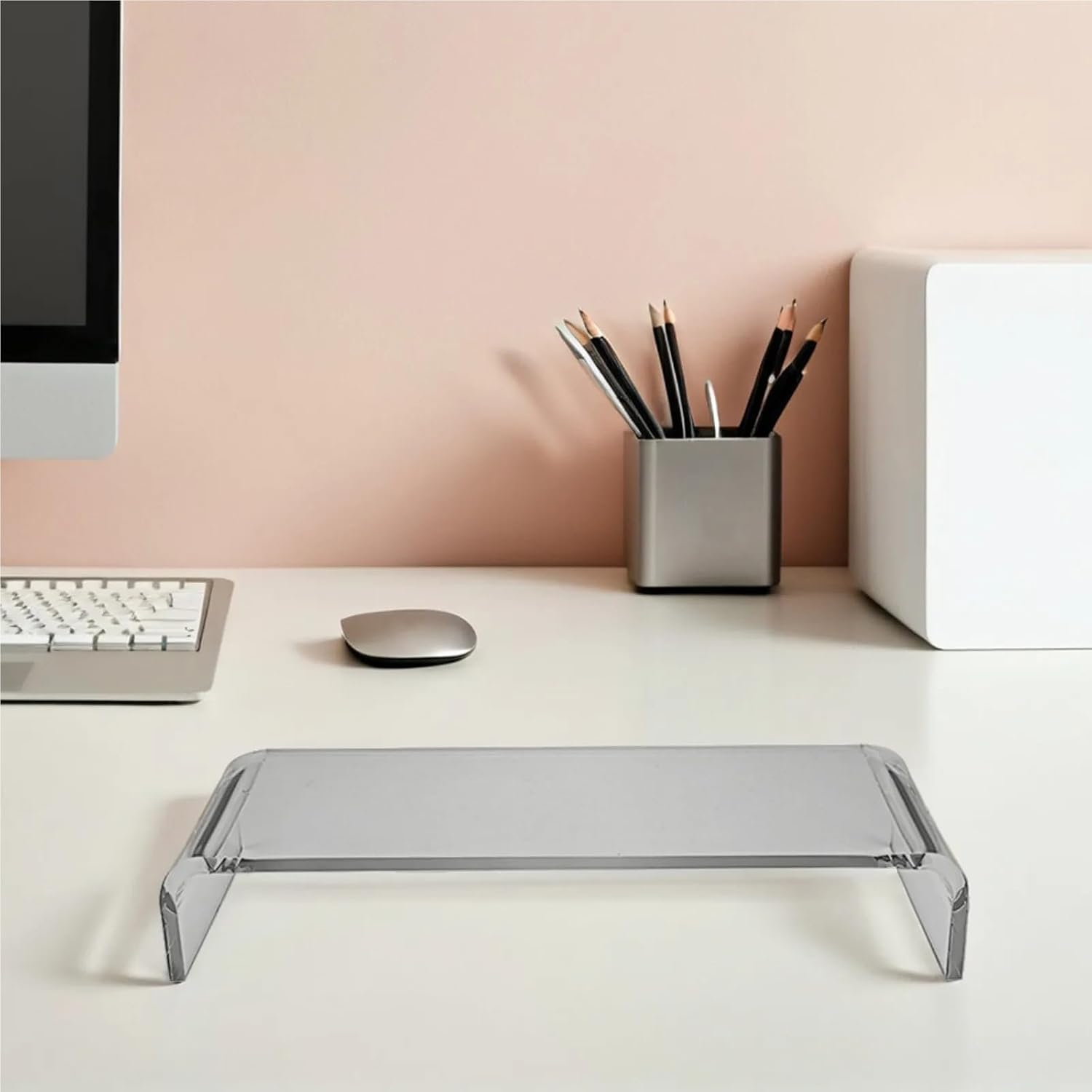 Adjustable Transparent Acrylic Monitor Riser, Desk Storage Stand for Laptops & Gaming Screens, Office Home Use