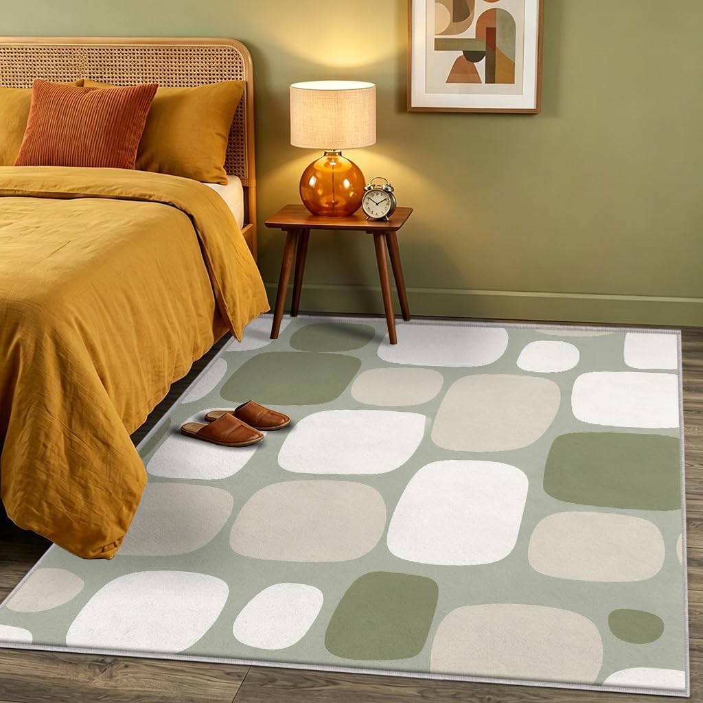Tapis Vert Sauge Salon Chambre Interieur Carré 100x100 cm