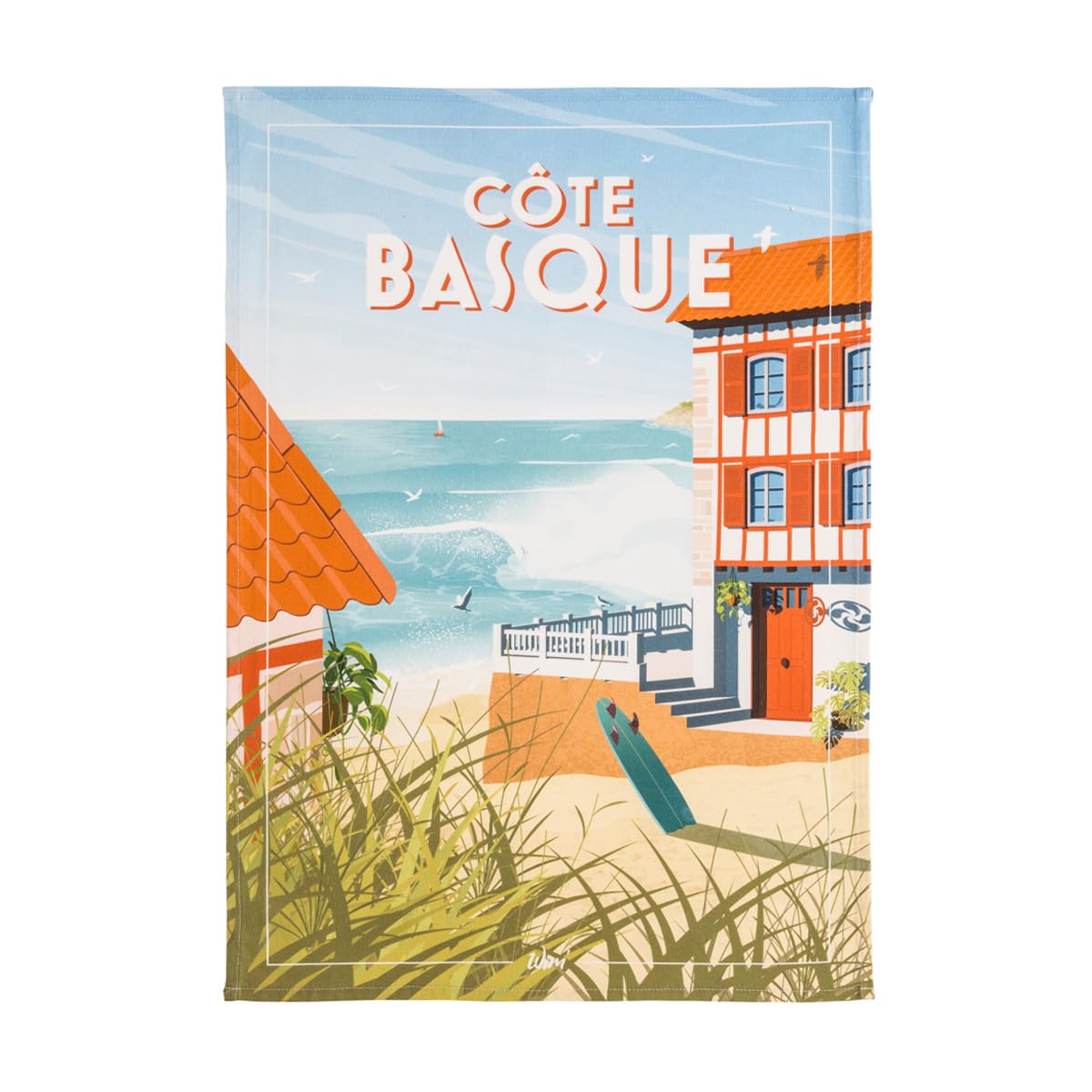 Coucke Printed Cotton Tea Towel, Wim Basque Coast, 50 x 75 cm