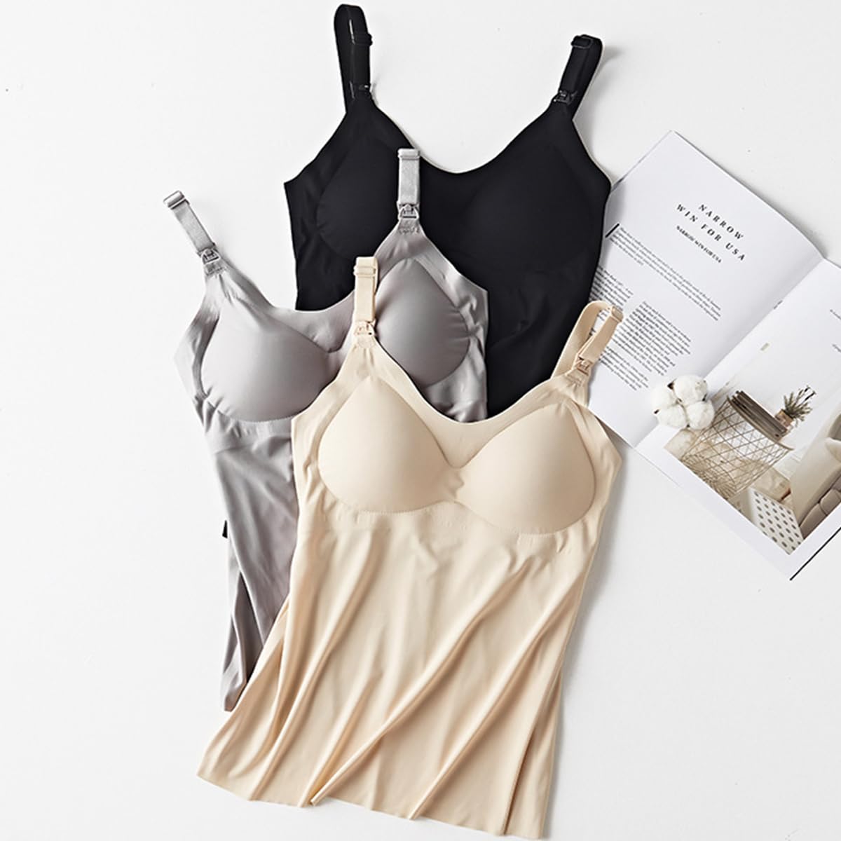 2 Pièces Haut d'allaitement pour Femme Débardeur de Maternité sans Couture avec Soutien-Gorge Intégré pour l'allaitement Sommeil Camisole Maillot de Corps pour Femme Enceinte Top Grossesse