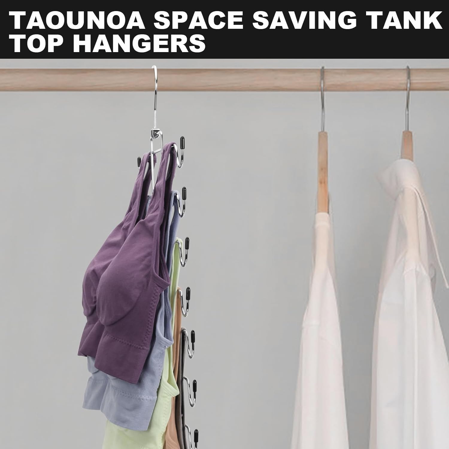 POZEAN Tank Top Hanger 4 Pack, Space Saving Bra Hangers, Non-Slip Closet Organizers and Storage for Camisoles Swimsuits Scarves Ties Strappy Dress