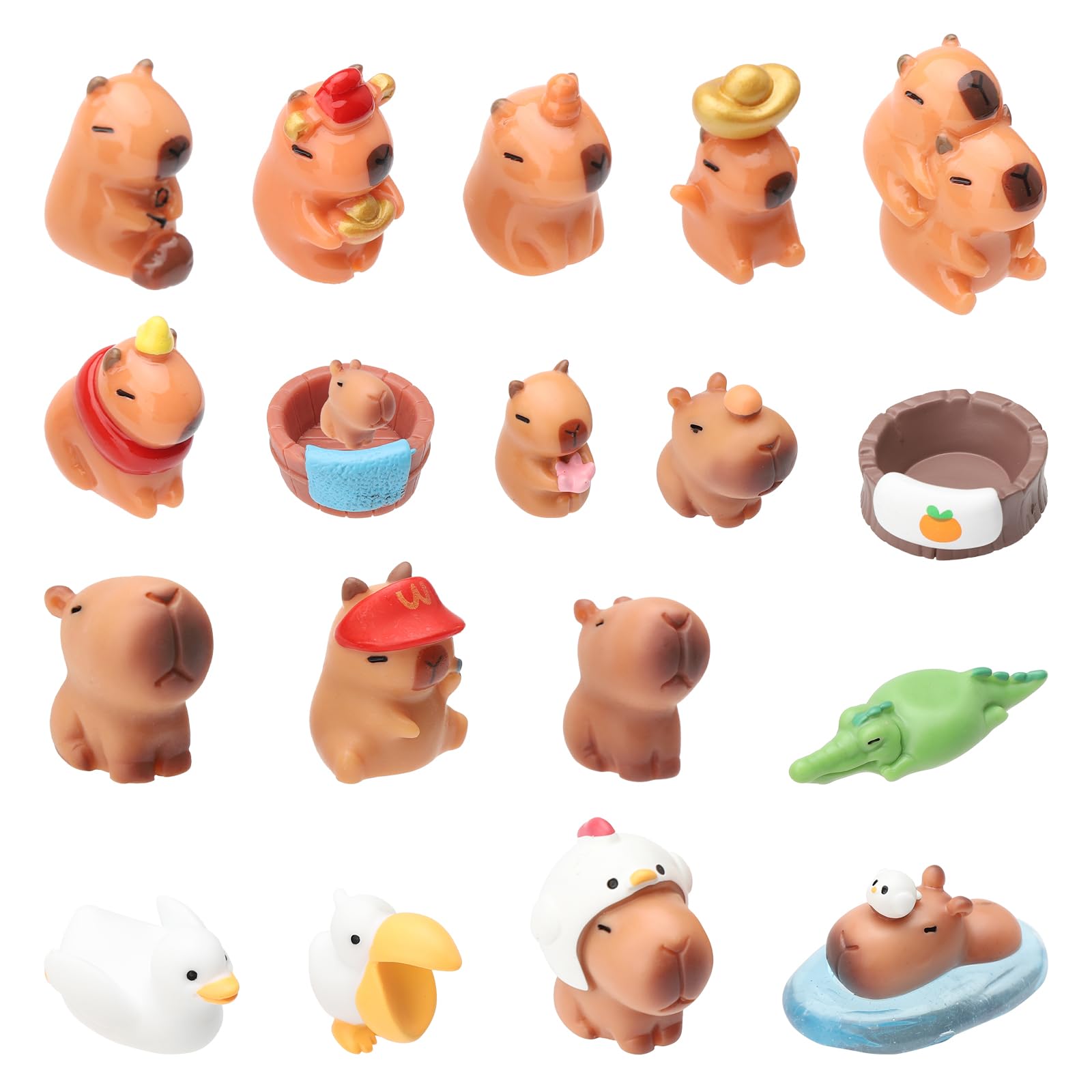 Mini Capybara zestaw 18 figurek do ciasta, mini Capybara, silikonowa, dekoracja do ogrodu wróżek, na urodziny, baby shower, imprezę, ciasto, domek dla lalek, biurko