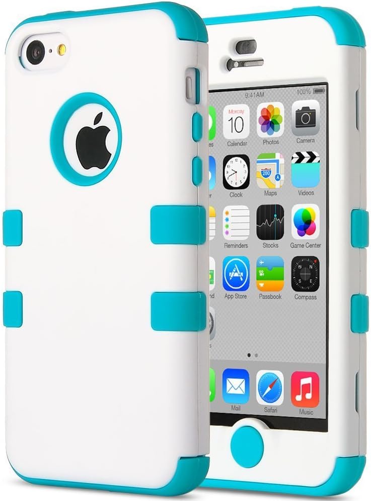 ULAK iPhone 5C Case, 3in1 Anti Slip iPhone 5C Case Hybrid with Soft Flexible Inner Silicone Skin Protective Case Cover for Apple iPhone 5C Blue + White