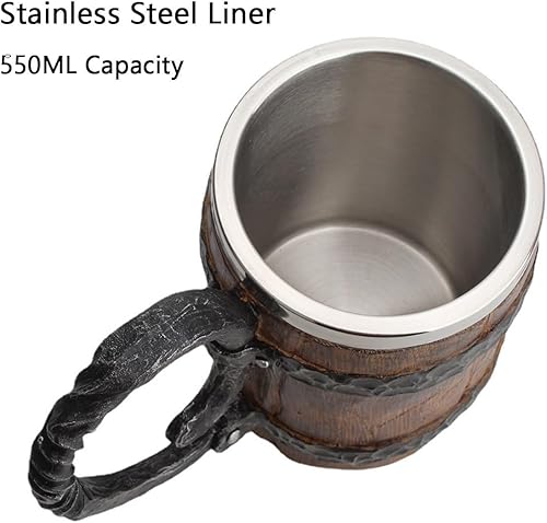 Miniatura 4 de Taza de barril de cerveza de madera sintética hecha a mano vintage, taza con asa, taza de cubo de resina para hombres, jugo de bebidas de café,