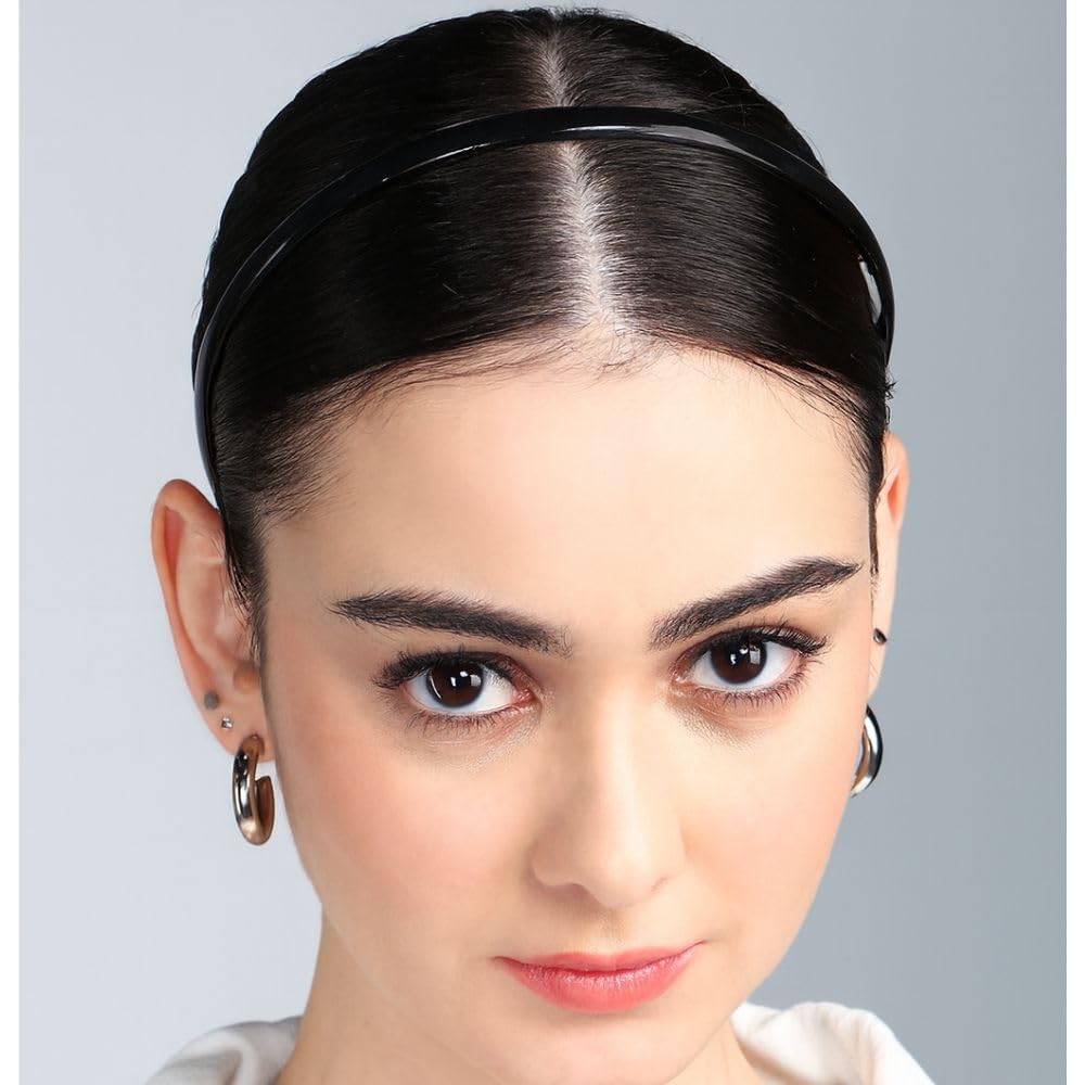 Seeotwo 4 Pieces Plastic Hairband Sports Yoga Multi Style Non-Slip Black Headband Unisex Fashion Adjustable Hair Hoop Band for Women, Men and Girls 2