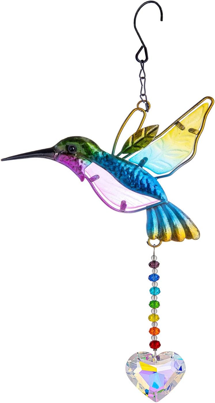 Stained Glass Bird Suncatcher with Crystal for Window