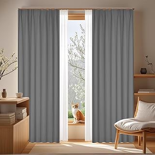 YKFN 遮光カーテン 2枚組 1級遮光 200cm丈 幅120cm 小窓 カーテン 遮光1級 2枚セット 断熱 防寒 防音 UVカット 節電 目隠し 省エネ おしゃれ 厚手 無地 レースセット 北欧 シンプル アジャスターフック付 寝室 リビング 洗える ドレープカーテン1枚 レース1枚 グレー