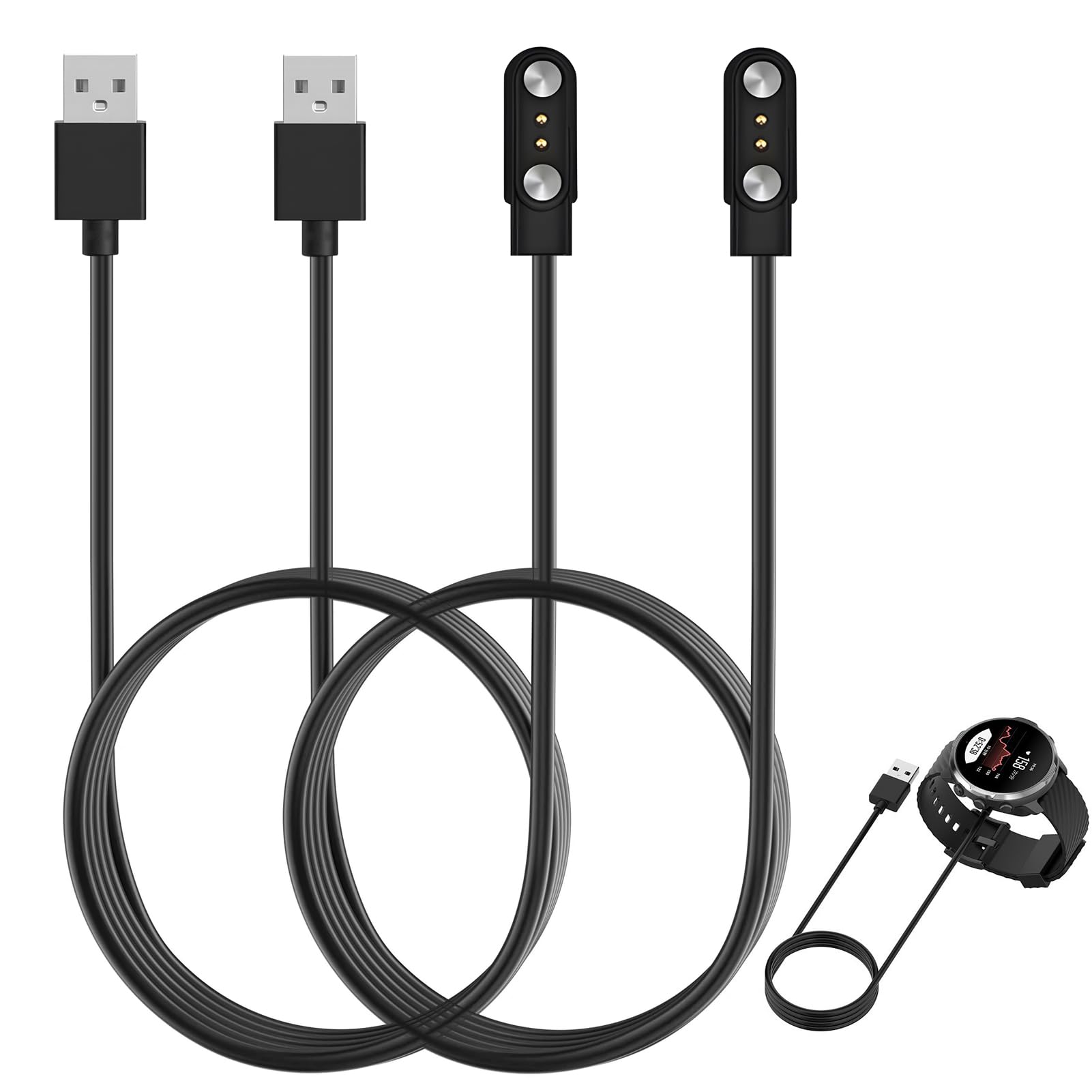 Caricabatterie di ricambio per lo smartwatch KSIX Titanium, base di ricarica Magnetico, connettore USB-A, cavo da 60 cm, bianco Caricabatterie di ricambio per lo smartwatch KSIX Titanium, base di ricarica Magnetico, connettore USB-A, cavo da 60 cm, bianco