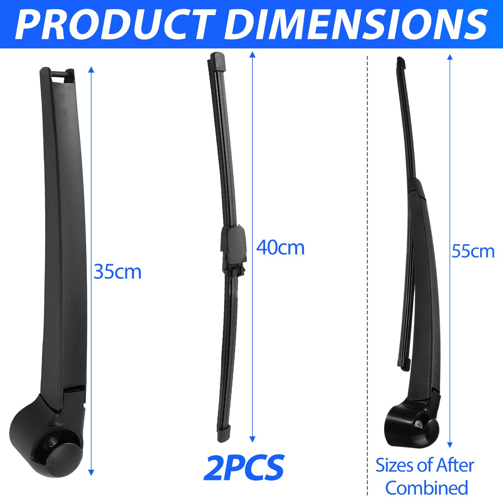 Juego de Limpiaparabrisas Ventana Trasero Compatible para VW T5 Caddy 2003-2019 Caravelle Transporter | 2 Piezas Limpiaparabrisas Trasero de Coche y 1 Piezas Brazos de Limpiaparabrisas Reemplazar