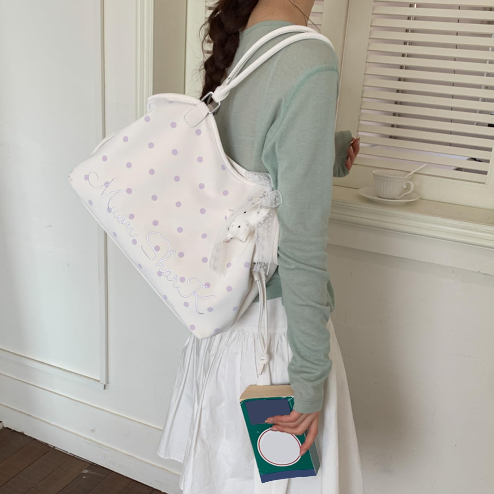 Bolso de mano de piel sintética con lunares para mujer, bolso de hombro multicolor, gran capacidad, casual, para el trabajo y ocio