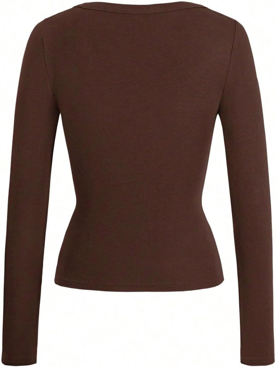 SweatyRocks Women's Long Sleeve Deep V Neck T Shirts Slim Fit Going Out Y2k Tops 2026 Fashion Clothes - Image 5