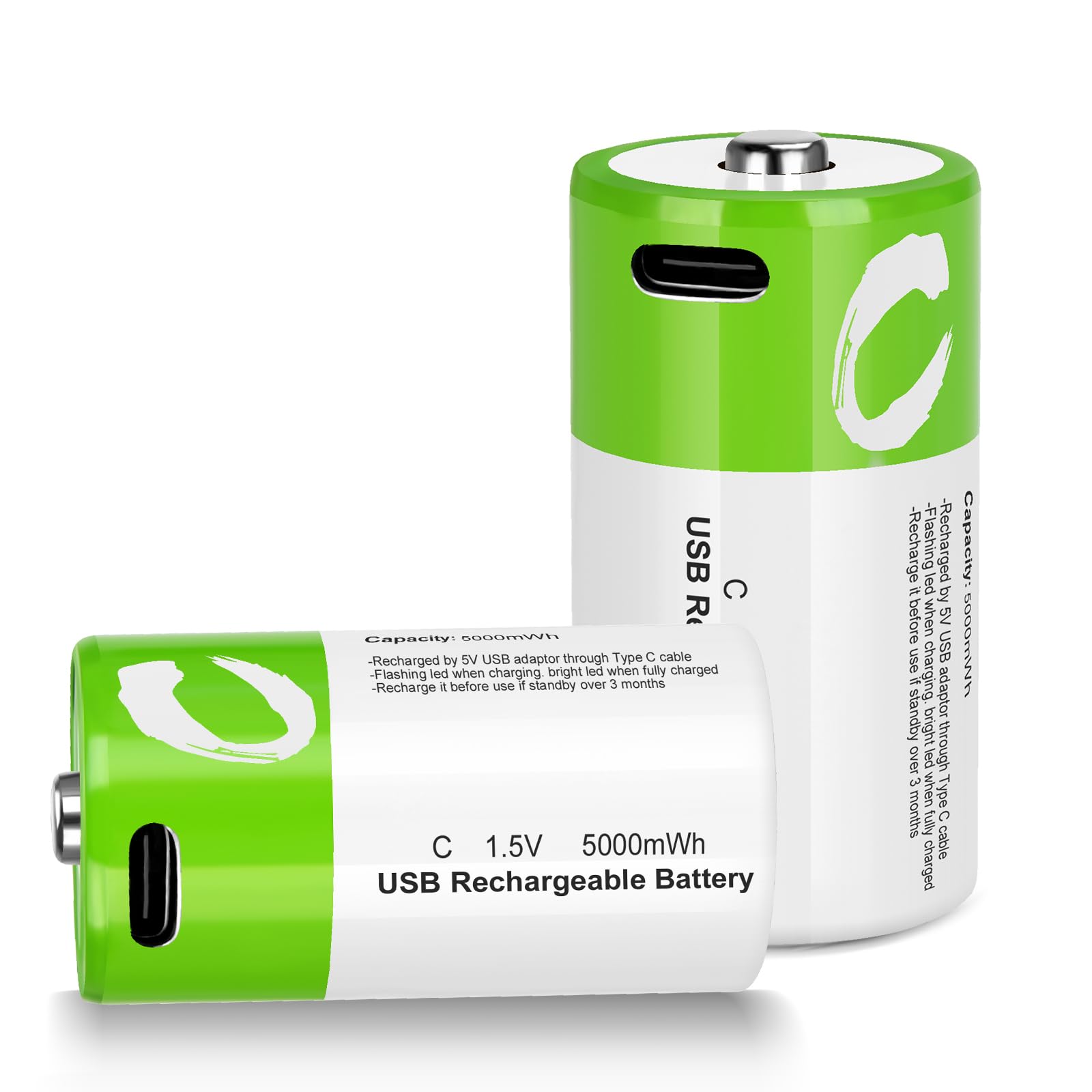 USB Rechargeable Batteries (C Battery, 2 Counts)