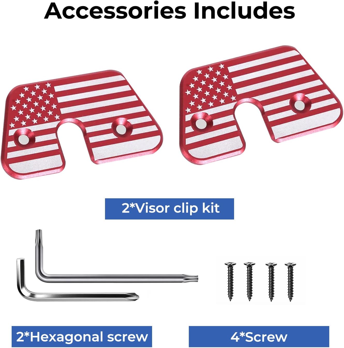2PCS Sun Visor Repair Kit for Jeep Wrangler JK 2018 JL 2018-2023 Gladiator 2020-2023 Accessories, Stars and Stripes Aluminum Sun Visor Fix Replacement Fixes Sagging and Loose (Red Flag)