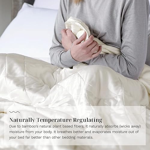 Miniatura 5 de LUXOME Manta ligera  100% viscosa de tela y relleno de bambú  FullQueen - 86 x 92 pulgadas  Super suave  Regulador térmico  Marfil