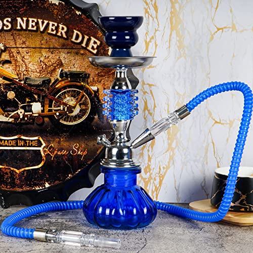 The7boX Hookah Set 1 Schlauch mit 50 Stück Shisha Blechfolie, hoch 29,0 cm klein tragbar blau Rauchglas Shisha – Bild 8