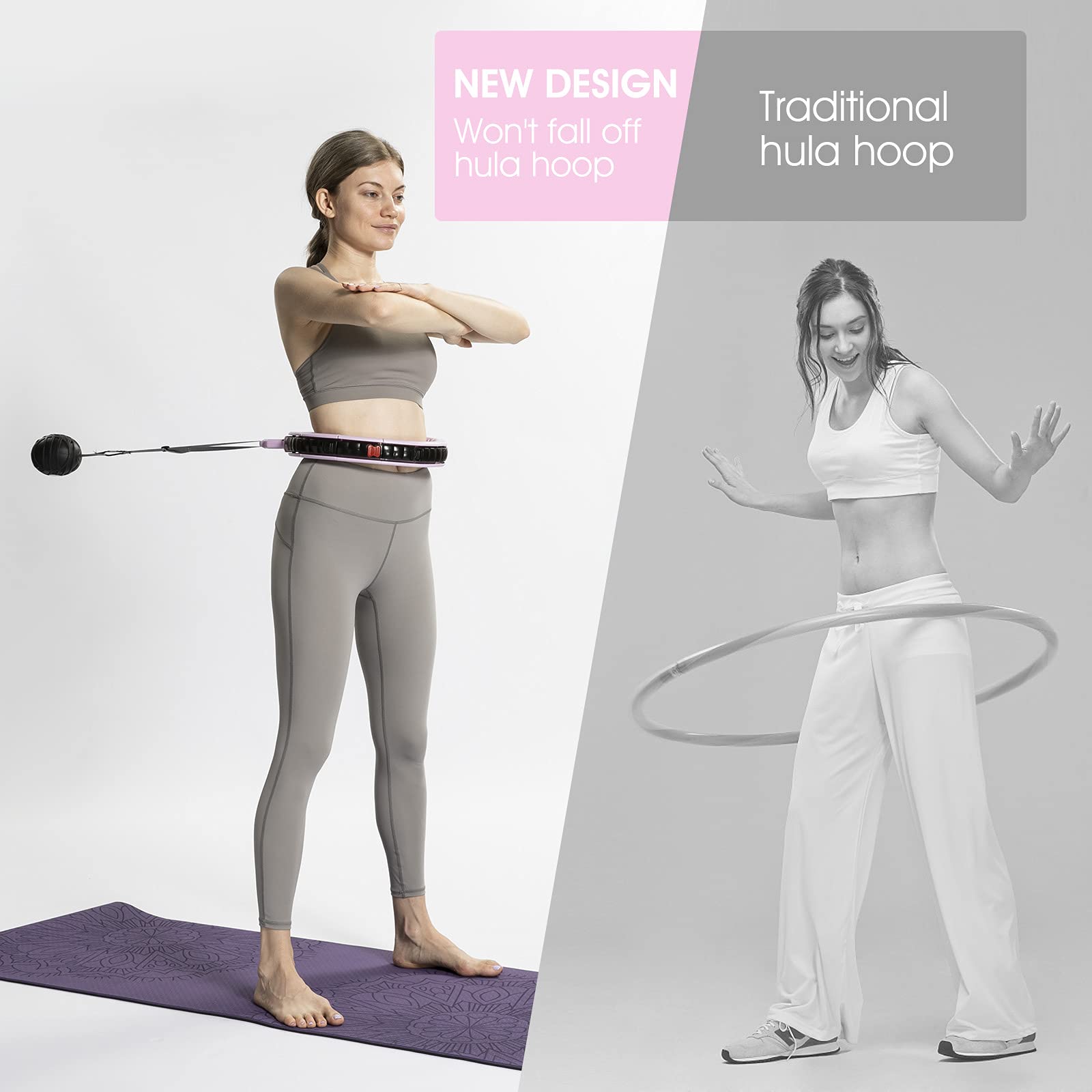 TOPLUS Smart Hula Hoop Fitness Reifen Verstellbare Hula Hoop mit Schwerkraft Ball, 360°Surround Massage Hoop für Erwachsene, Kinder und Anfänger