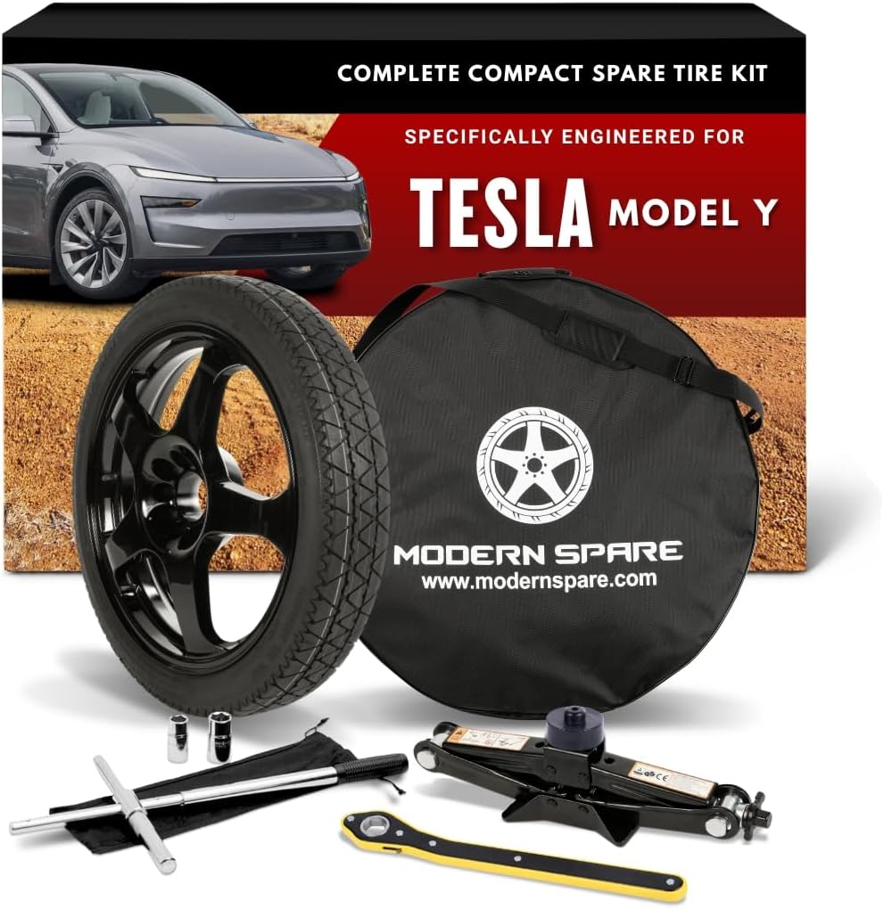 Modern Spare Complete Compact Spare Tire Kit With Carrying Case - Fits 2020-2025 Tesla Model Y